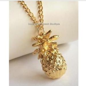 Gold Hawaiian Pineapple Necklace Pendant 26" XLong
